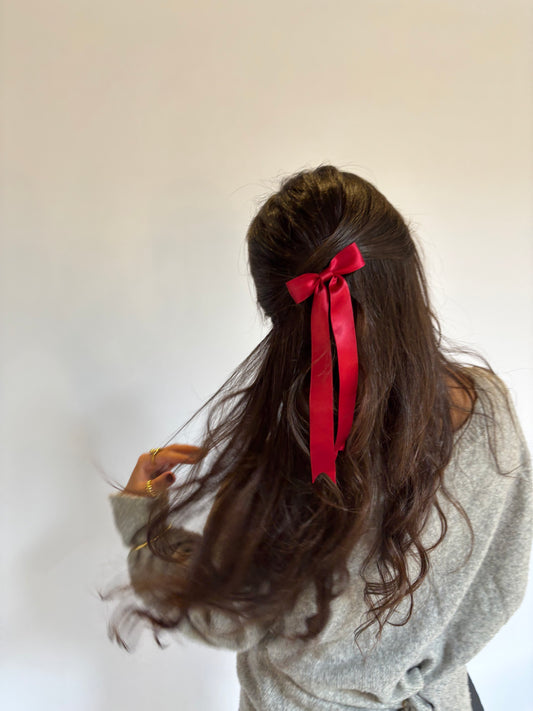 Red Satin Hair Bow